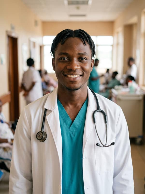 A young doctor in a white coat